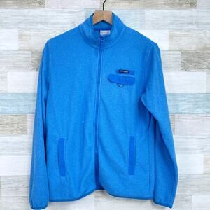 Columbia PFG Fleece Full Zip Jacket Blue Lightweight Fishing Hike Womens Medium